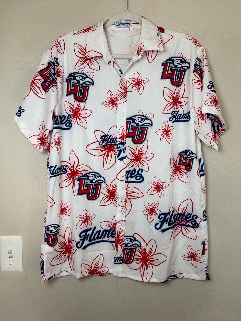 Liberty University Flames Hawaiian-Style Button-Down Shirt. Size Large